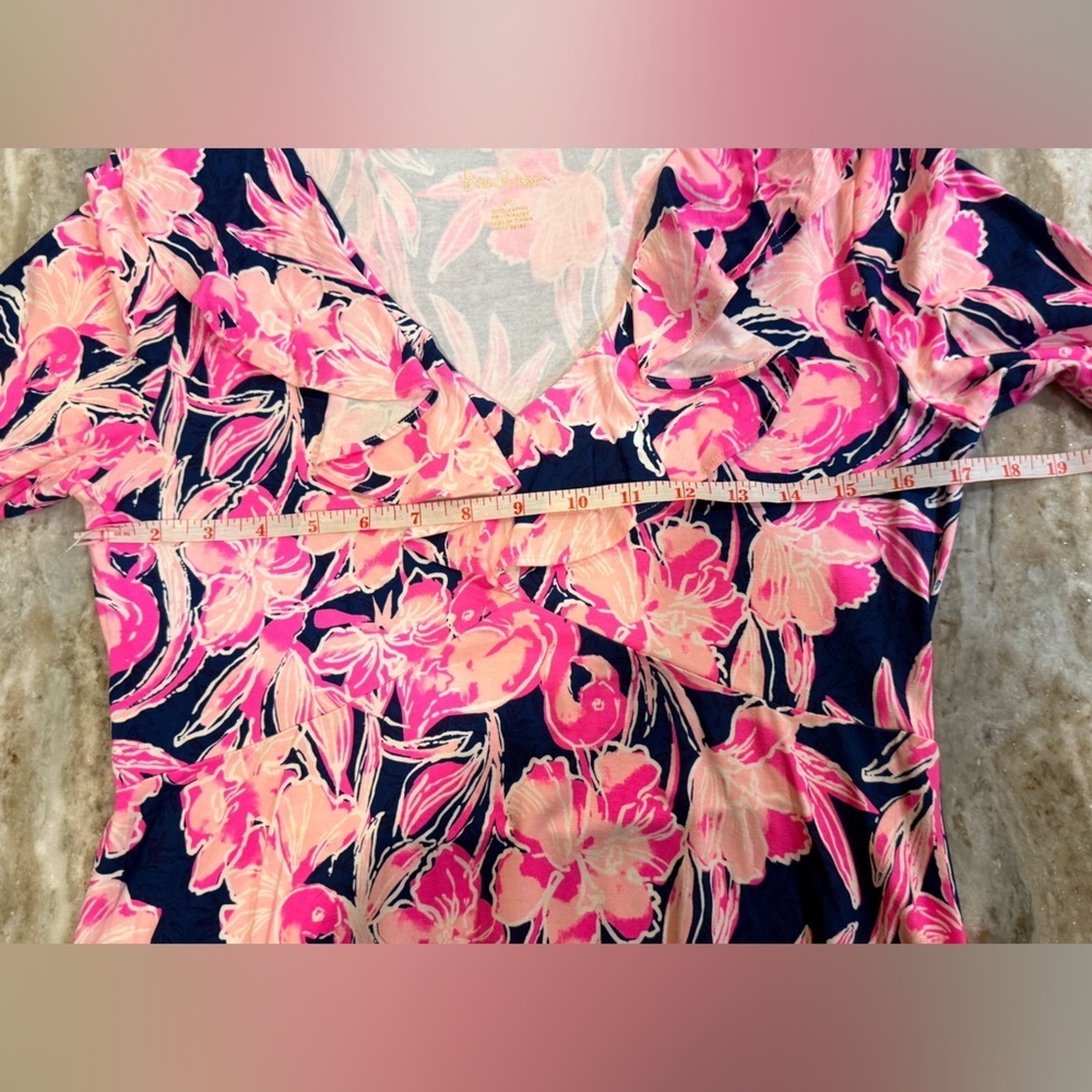Women’s LILLY PULITZER Stirling dress- Inky Navy Flamingle. Size medium - Picture 5 of 7